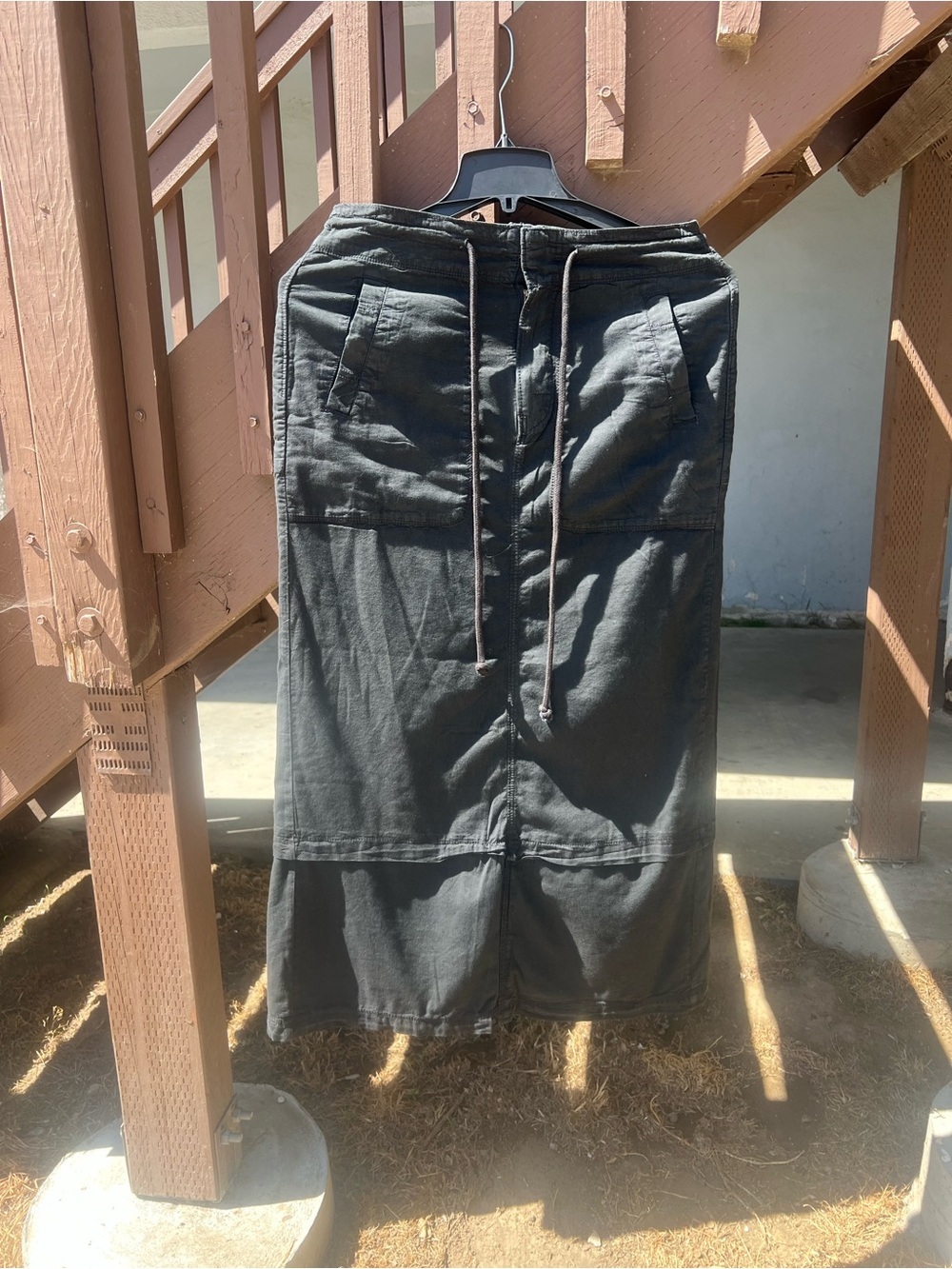 Free People Black Drawstring Maxi Skirt with Front Pockets